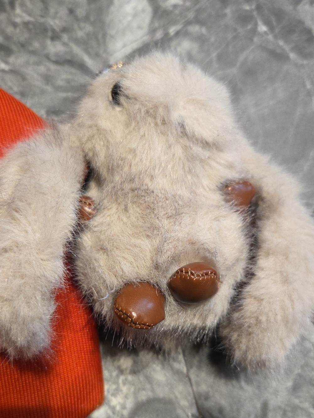 Plush Cream Faux-Fur Bunny Toy with Brown Paw Accents